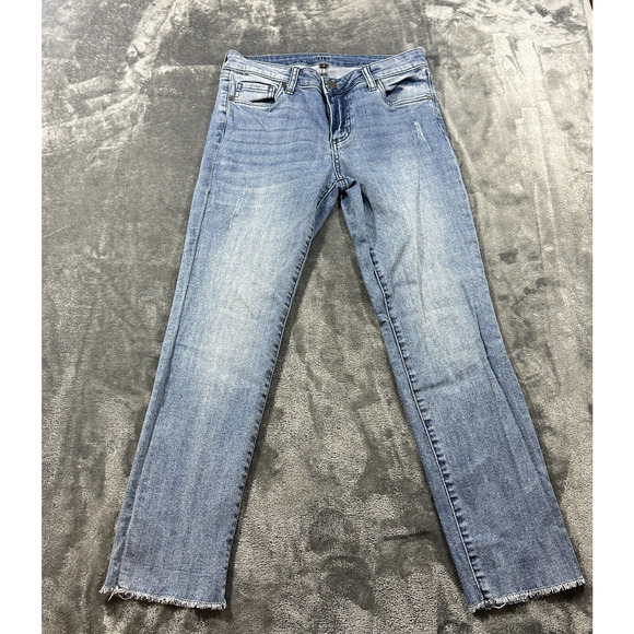 Kut from the Kloth Jeans Womens 4 Blue Crop Straight Leg Raw Hem Denim Pants - Picture 2 of 14